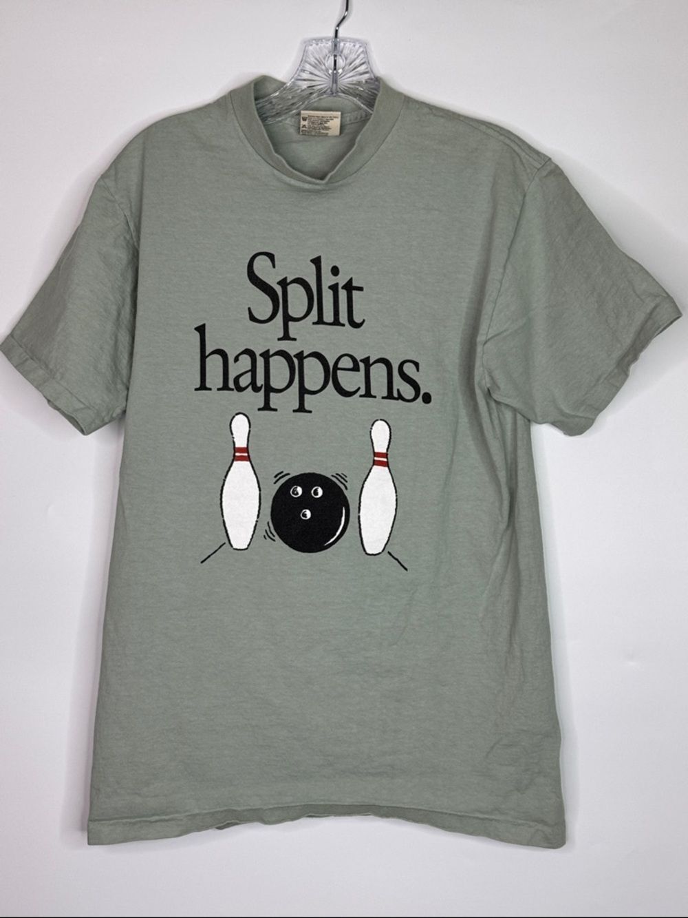 Vintage Oneita Split Happens Green Bowling Tshirt Medium